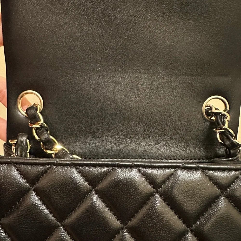 CHANEL 25S CLASSIC BLACK MINI SQUARE FLAP  BAG IN LAMBSKIN FULL SET - Picture 6 of 8